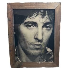 Vintage Bruce Springsteen Picture Fake Signature Framed Wood The River